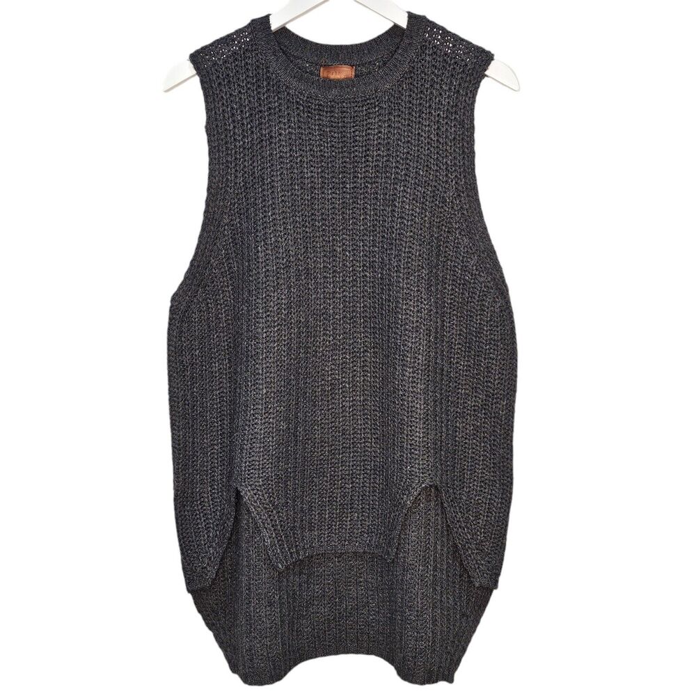 POL Chunky Knit Asymmetrical Sweater Vest Gray Small Lagenlook Boho Slouchy